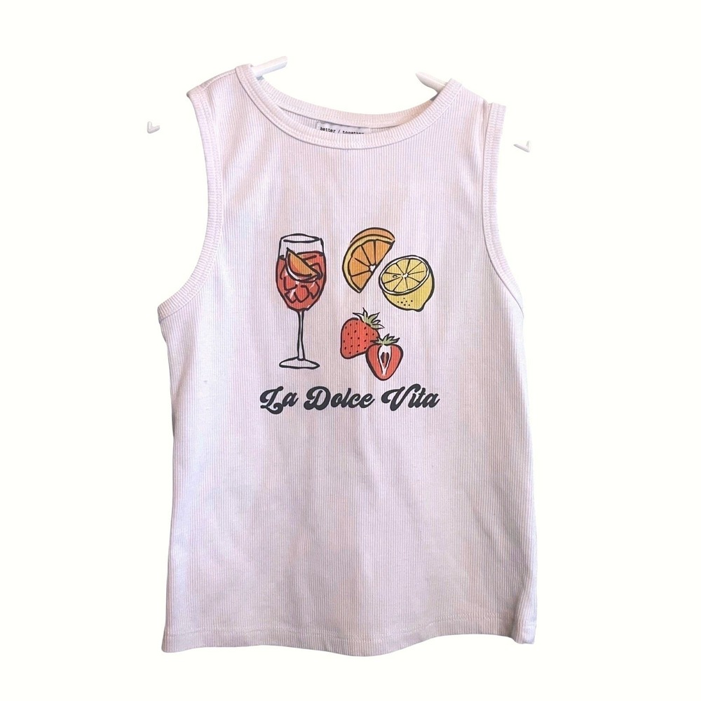 Better Together Summer Travel Vacation La Dolce Vita Crop Top Tank‎ White Small